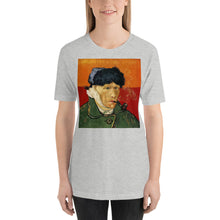 Load image into Gallery viewer, Short-Sleeve Unisex T-Shirt - van Gogh: Self Portrait &amp; Vase with Irises with Yellow Background - Ronz-Design-Unique-Apparel
