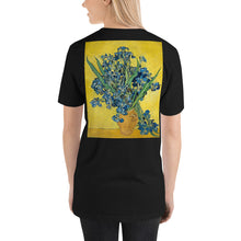 Load image into Gallery viewer, Short-Sleeve Unisex T-Shirt - van Gogh: Self Portrait &amp; Vase with Irises with Yellow Background - Ronz-Design-Unique-Apparel
