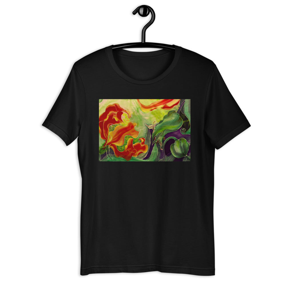 Classic Crew Neck Tee - Red Flower Watercolor - Ronz-Design-Unique-Apparel