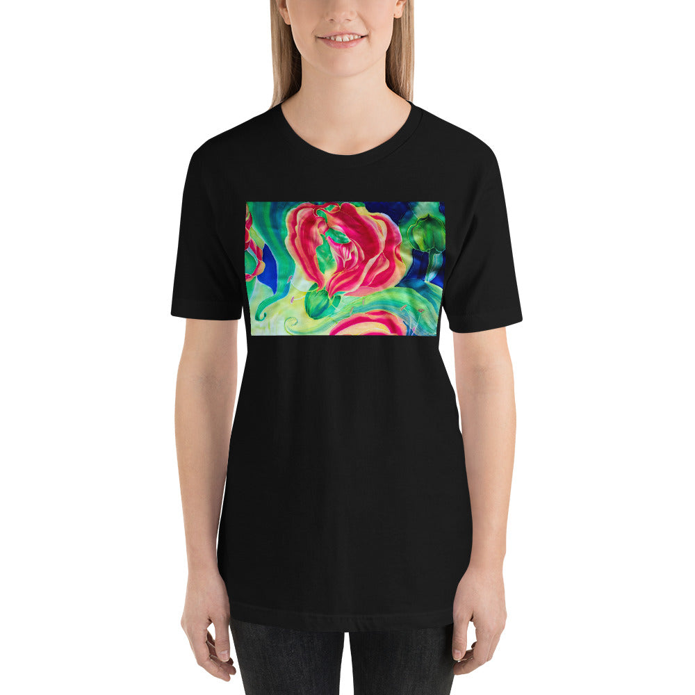 Classic Crew Neck Tee - Red Flower Watercolor #2 - Ronz-Design-Unique-Apparel