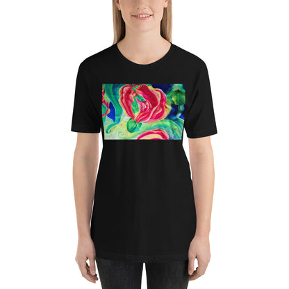 Classic Crew Neck Tee - Red Flower Watercolor #2 - Ronz-Design-Unique-Apparel
