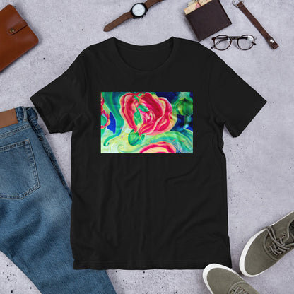 Classic Crew Neck Tee - Red Flower Watercolor #2 - Ronz-Design-Unique-Apparel