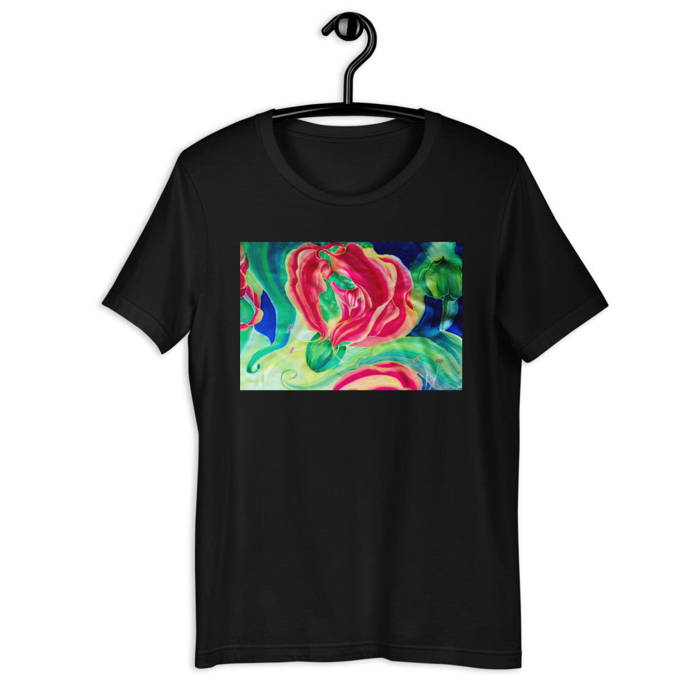 Classic Crew Neck Tee - Red Flower Watercolor #2 - Ronz-Design-Unique-Apparel
