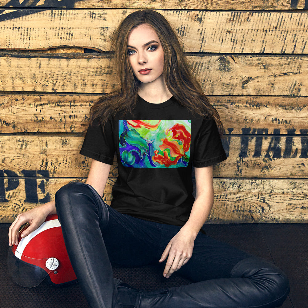 Classic Crew Neck Tee - Red Flowers Watercolor #3 - Ronz-Design-Unique-Apparel