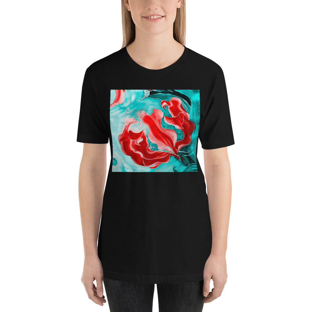 Classic Crew Neck Tee - Red Flowers Watercolor #4 - Ronz-Design-Unique-Apparel
