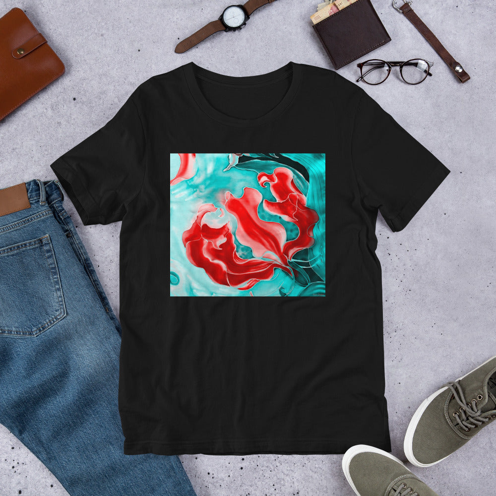 Classic Crew Neck Tee - Red Flowers Watercolor #4 - Ronz-Design-Unique-Apparel