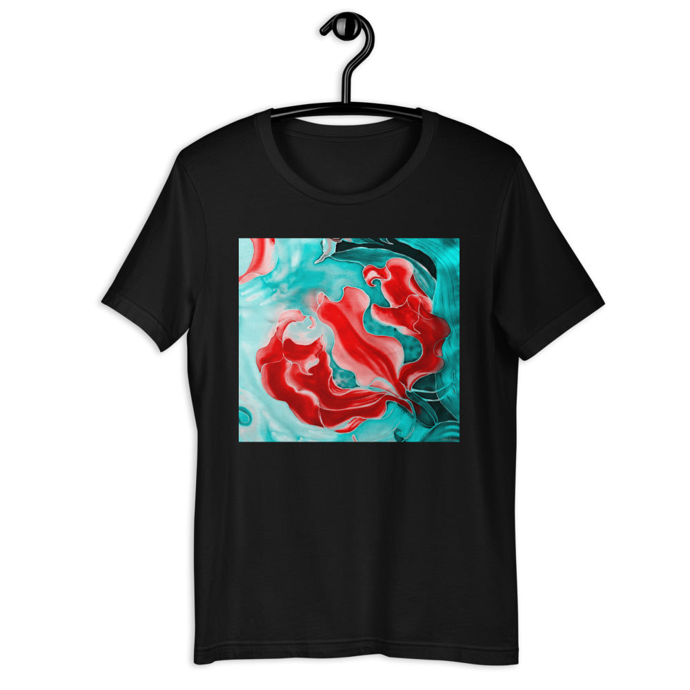 Classic Crew Neck Tee - Red Flowers Watercolor #4 - Ronz-Design-Unique-Apparel