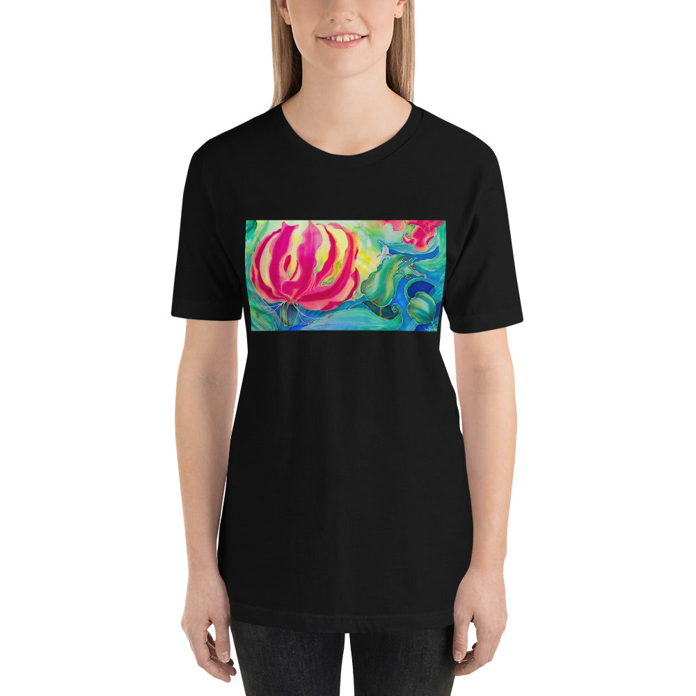 Classic Crew Neck Tee - Pink Flower Watercolor #2 - Ronz-Design-Unique-Apparel