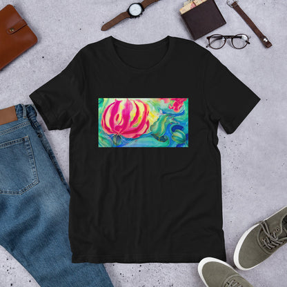 Classic Crew Neck Tee - Pink Flower Watercolor #2 - Ronz-Design-Unique-Apparel