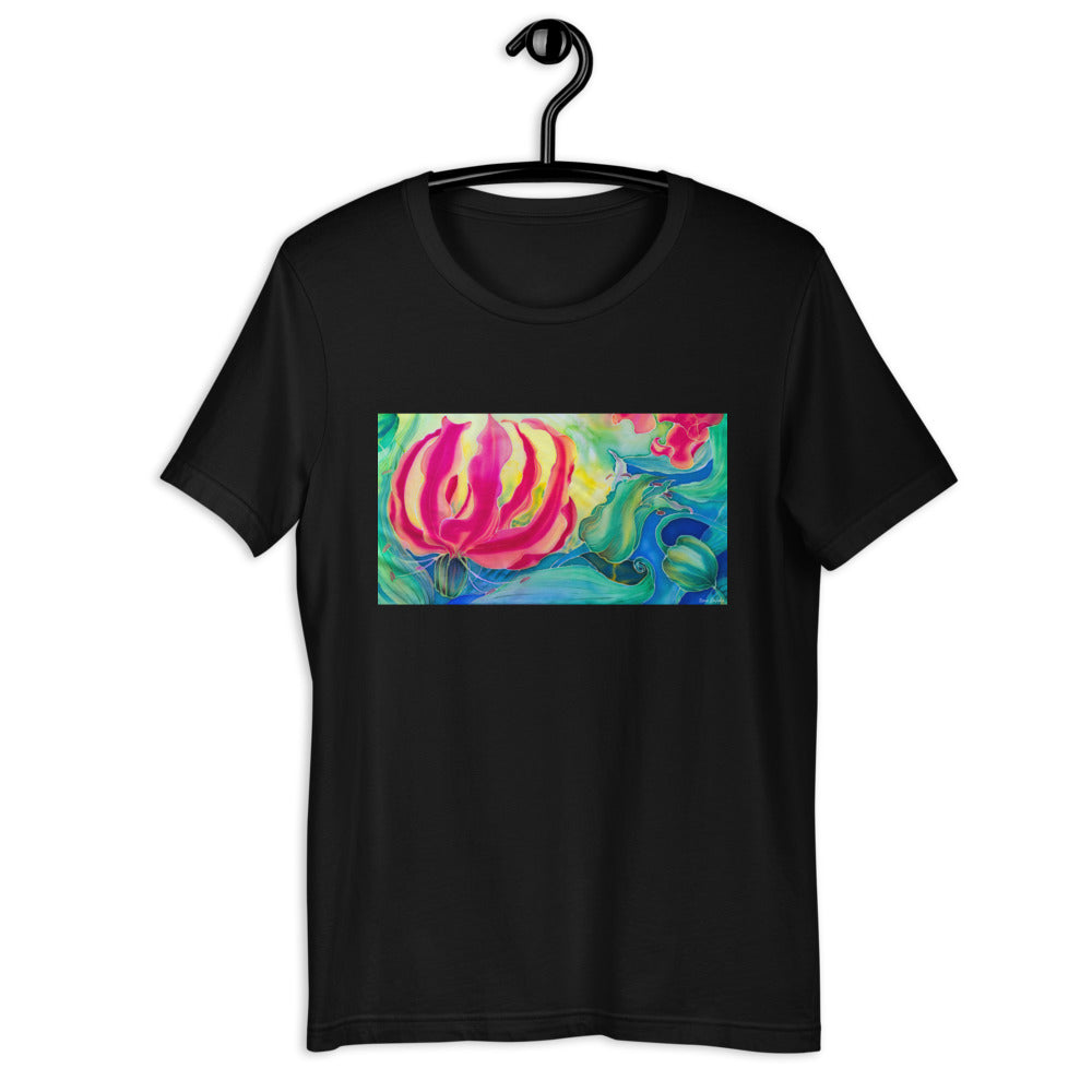 Classic Crew Neck Tee - Pink Flower Watercolor #2 - Ronz-Design-Unique-Apparel