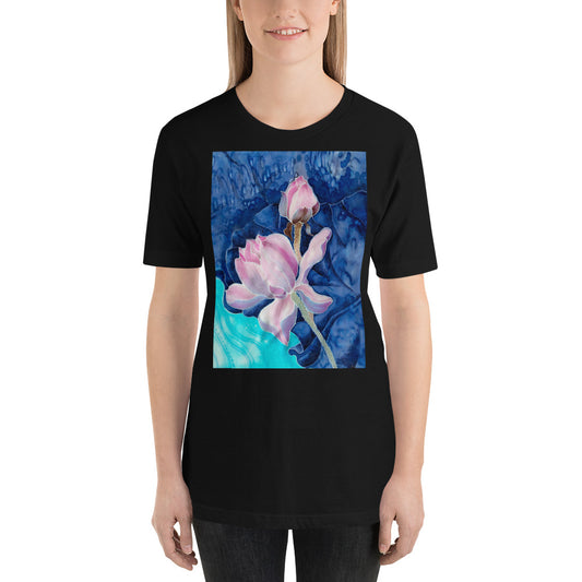 Classic Crew Neck Tee - Pink Flower Watercolor - Ronz-Design-Unique-Apparel
