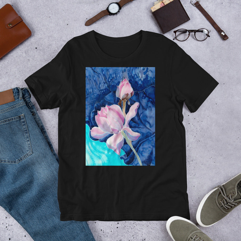 Classic Crew Neck Tee - Pink Flower Watercolor - Ronz-Design-Unique-Apparel