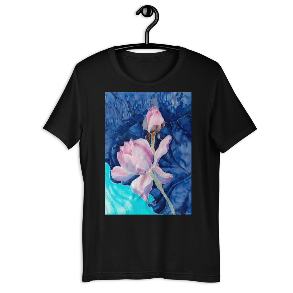 Classic Crew Neck Tee - Pink Flower Watercolor - Ronz-Design-Unique-Apparel