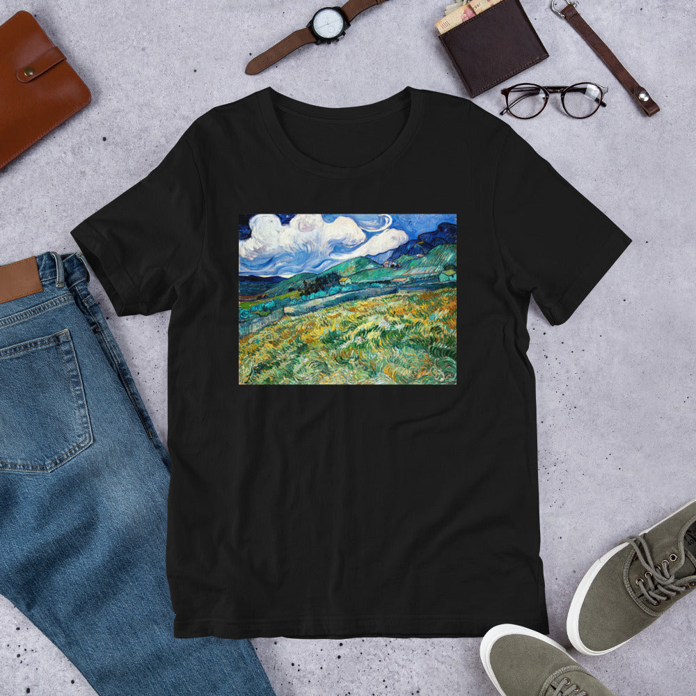 Classic Crew Neck Tee - van Gogh: Mountainous Landscape Behind St-Paul Hospital - Ronz-Design-Unique-Apparel