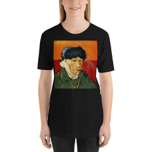 Load image into Gallery viewer, Short-Sleeve Unisex T-Shirt - van Gogh: Self Portrait &amp; Vase with Irises with Yellow Background - Ronz-Design-Unique-Apparel
