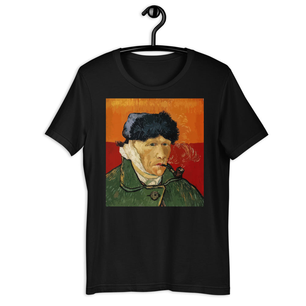 Short-Sleeve Unisex T-Shirt - van Gogh: Self Portrait & Vase with Irises with Yellow Background - Ronz-Design-Unique-Apparel