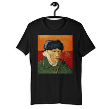 Load image into Gallery viewer, Short-Sleeve Unisex T-Shirt - van Gogh: Self Portrait &amp; Vase with Irises with Yellow Background - Ronz-Design-Unique-Apparel
