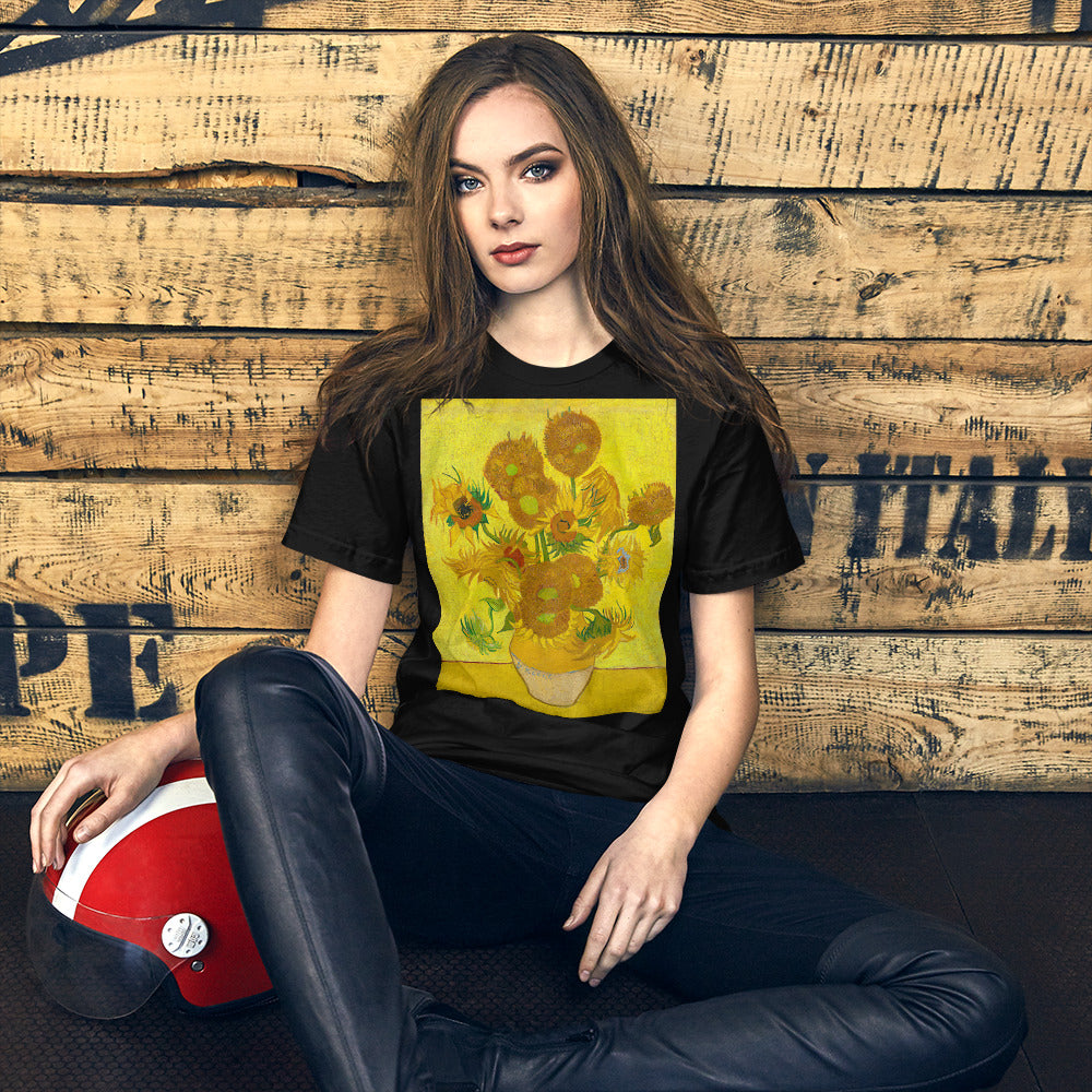 Classic Crew Neck Tee - van Gogh: 15 Sunflowers in Vase - Ronz-Design-Unique-Apparel