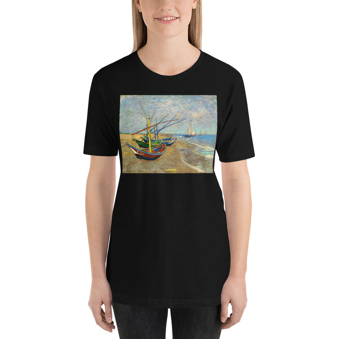 Classic Crew Neck Tee - van Gogh: Fishing Boats on the Beach - Ronz-Design-Unique-Apparel