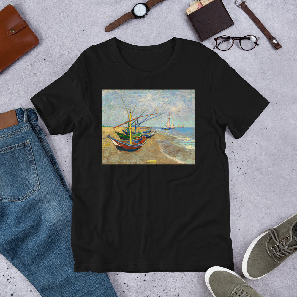 Classic Crew Neck Tee - van Gogh: Fishing Boats on the Beach - Ronz-Design-Unique-Apparel