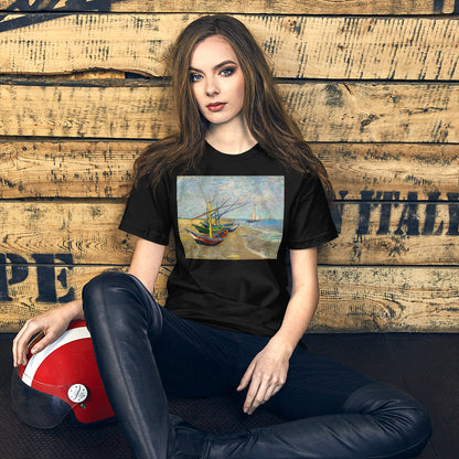 Classic Crew Neck Tee - van Gogh: Fishing Boats on the Beach - Ronz-Design-Unique-Apparel
