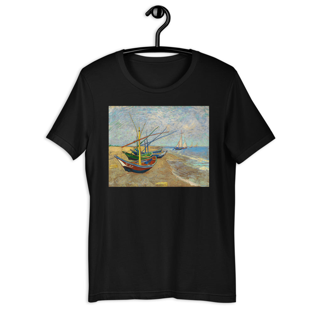 Classic Crew Neck Tee - van Gogh: Fishing Boats on the Beach - Ronz-Design-Unique-Apparel