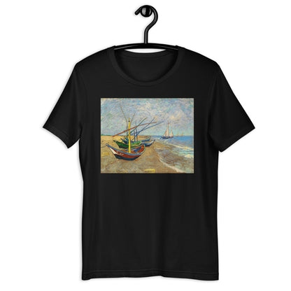 Classic Crew Neck Tee - van Gogh: Fishing Boats on the Beach - Ronz-Design-Unique-Apparel