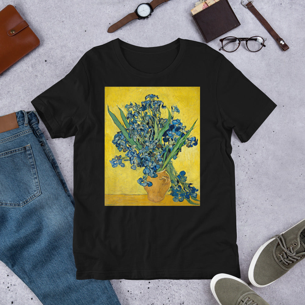 Classic Crew Neck Tee - van Gogh: Vase with Irises Against a Yellow Background - Ronz-Design-Unique-Apparel