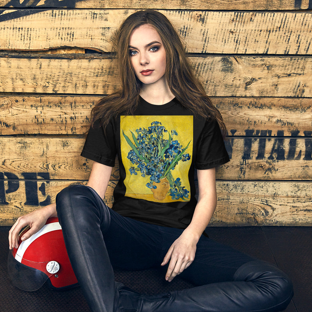 Classic Crew Neck Tee - van Gogh: Vase with Irises Against a Yellow Background - Ronz-Design-Unique-Apparel