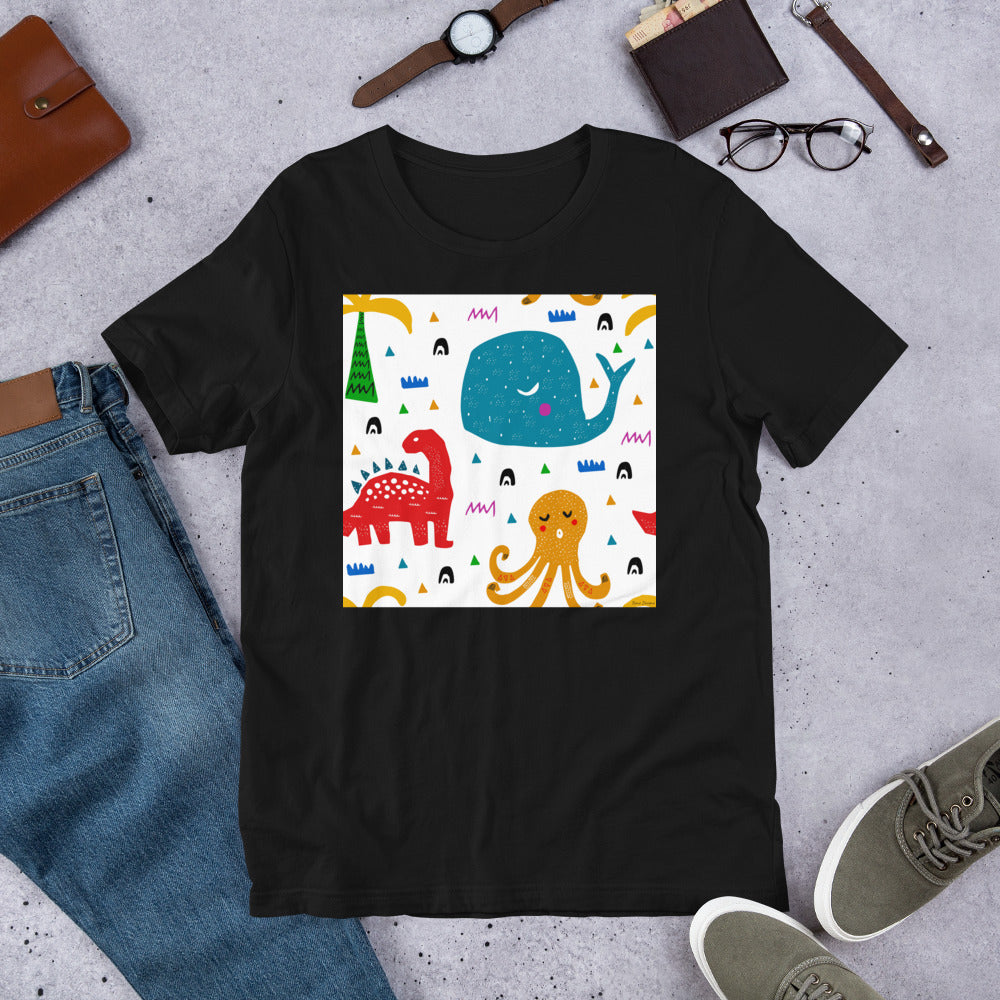 Classic Crew Neck Tee - Whale, Octopus & Dino - Ronz-Design-Unique-Apparel