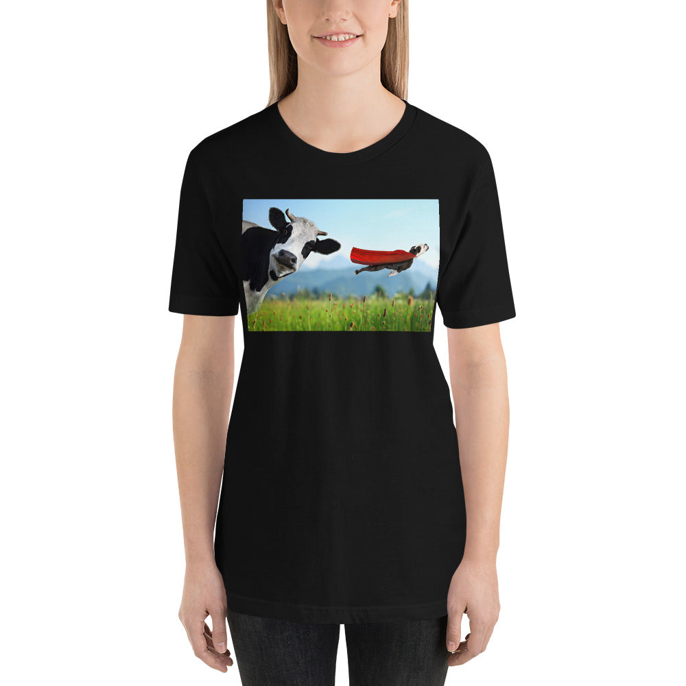 Classic Crew Neck Tee - Cow & Super Dog - Ronz-Design-Unique-Apparel