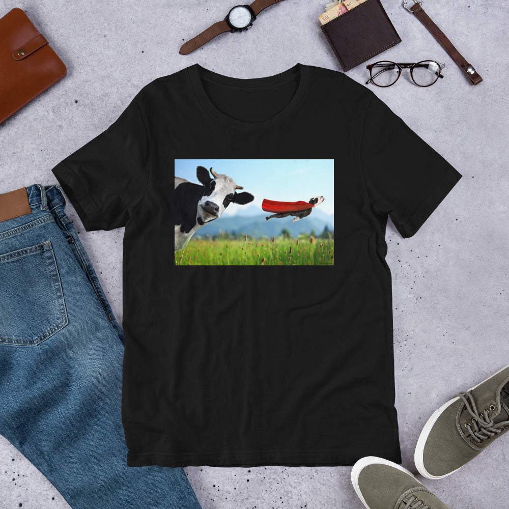 Classic Crew Neck Tee - Cow & Super Dog - Ronz-Design-Unique-Apparel