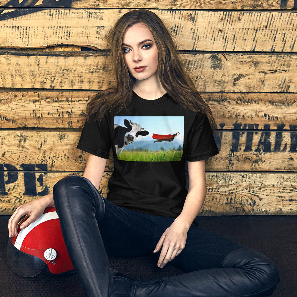 Classic Crew Neck Tee - Cow & Super Dog - Ronz-Design-Unique-Apparel