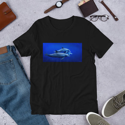 Classic Crew Neck Tee - Blue Dolphins - Ronz-Design-Unique-Apparel