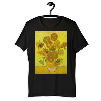Classic Crew Neck Tee - 12 Sunflowers in a Vase with Yellow Background - Ronz-Design-Unique-Apparel