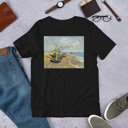 Classic Crew Neck Tee - Van Gogh: Fishing Boats on the Beach - Ronz-Design-Unique-Apparel