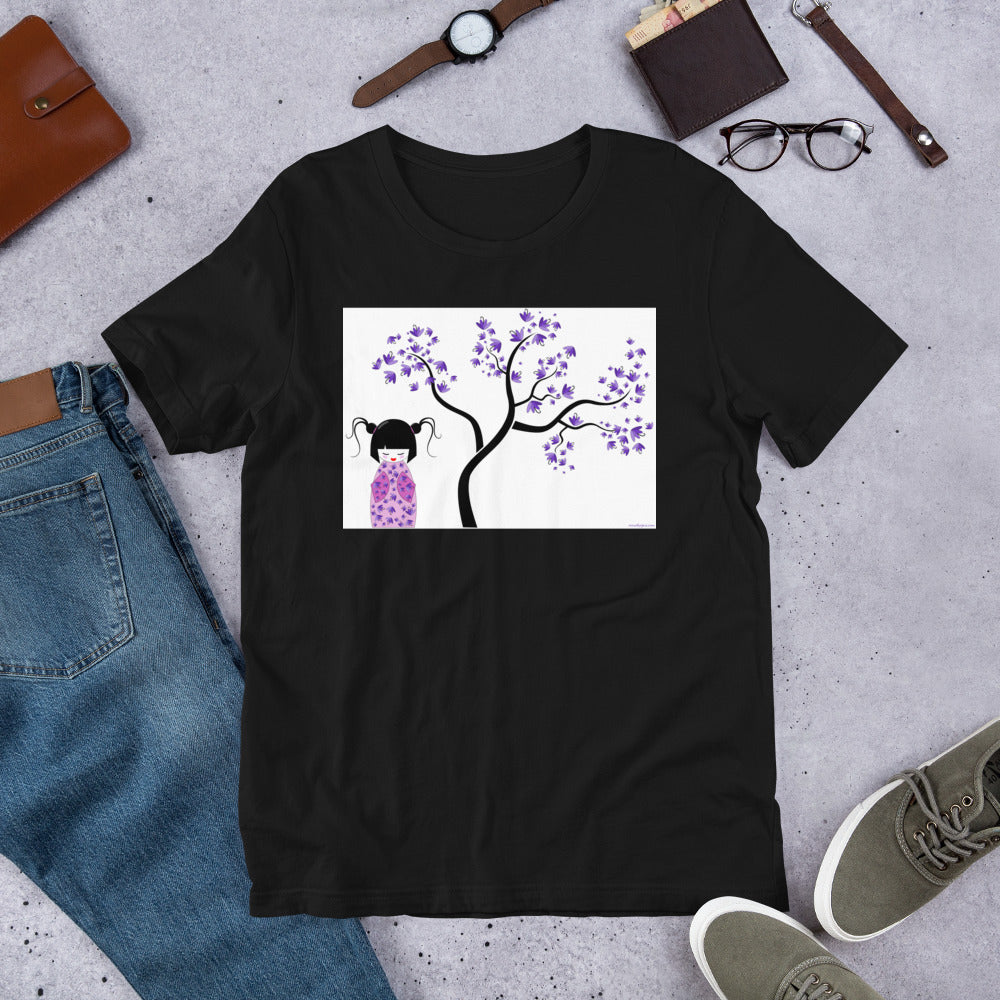 Everyday Elegant Tee - Kokeshi Doll with Purple Flowers