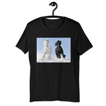 Load image into Gallery viewer, Everyday Elegant Tee - Black &amp; White Stallions Flying
