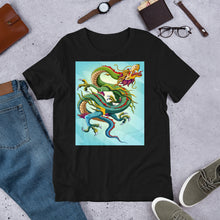 Load image into Gallery viewer, Everyday Elegant Tee - Green &amp; Blue Chinese Sky Dragon
