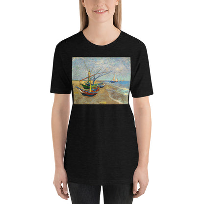 Classic Crew Neck Tee - van Gogh: Fishing Boats on the Beach - Ronz-Design-Unique-Apparel