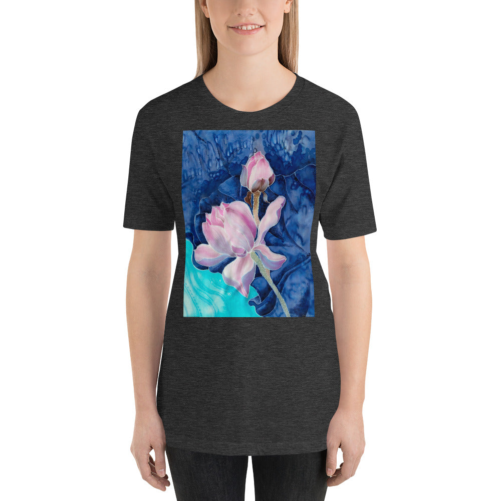 Classic Crew Neck Tee - Pink Flower Watercolor - Ronz-Design-Unique-Apparel