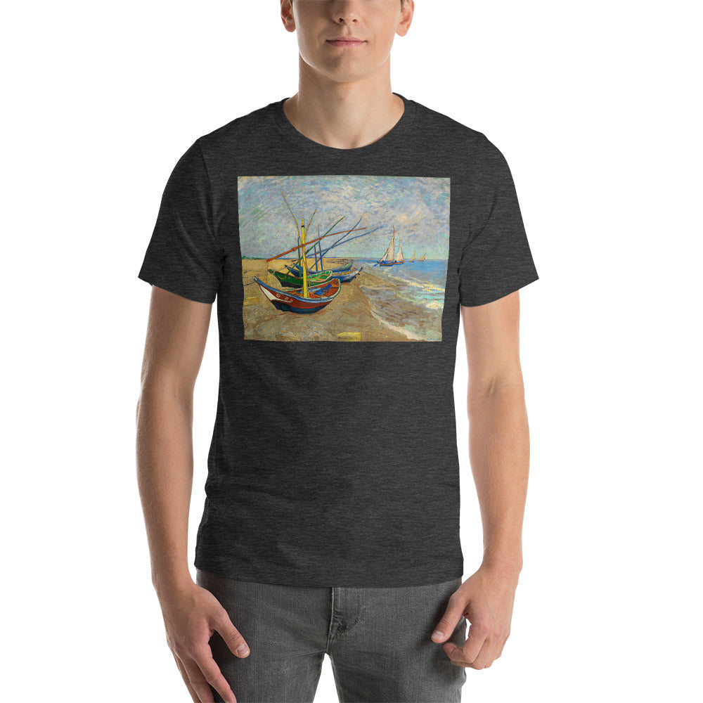 Classic Crew Neck Tee - Van Gogh: Fishing Boats on the Beach - Ronz-Design-Unique-Apparel