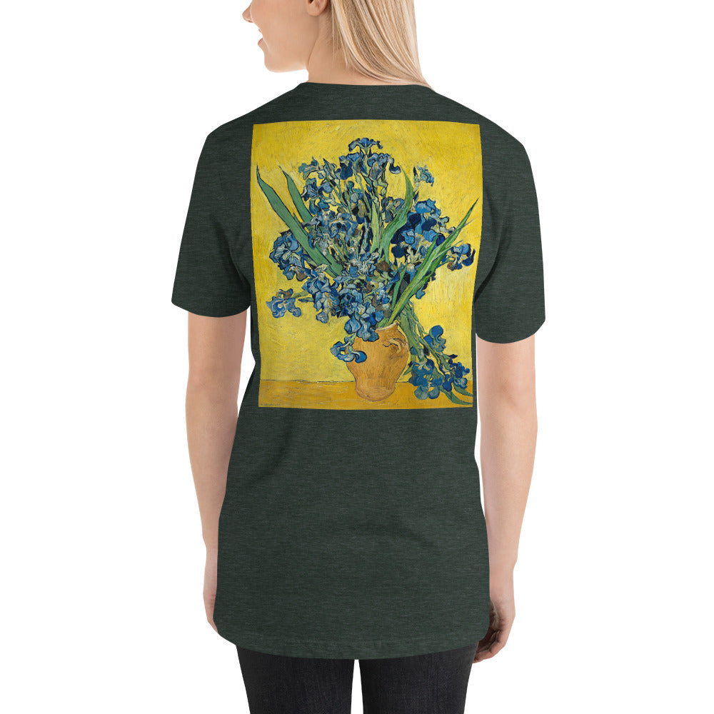 Short-Sleeve Unisex T-Shirt - van Gogh: Self Portrait & Vase with Irises with Yellow Background - Ronz-Design-Unique-Apparel
