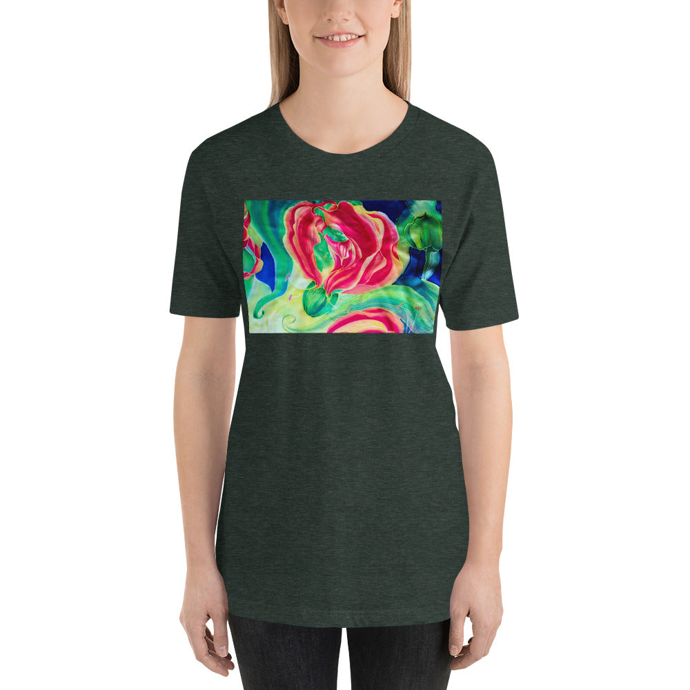 Classic Crew Neck Tee - Red Flower Watercolor #2 - Ronz-Design-Unique-Apparel