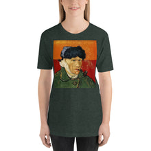 Load image into Gallery viewer, Short-Sleeve Unisex T-Shirt - van Gogh: Self Portrait &amp; Vase with Irises with Yellow Background - Ronz-Design-Unique-Apparel
