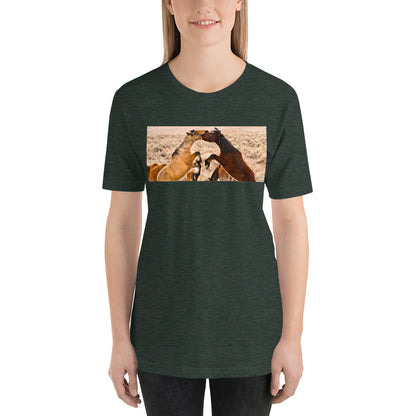 Classic Crew Neck Tee - Wild Mustangs Playing - Ronz-Design-Unique-Apparel