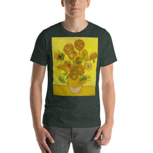 Load image into Gallery viewer, Classic Crew Neck Tee - 12 Sunflowers in a Vase with Yellow Background - Ronz-Design-Unique-Apparel
