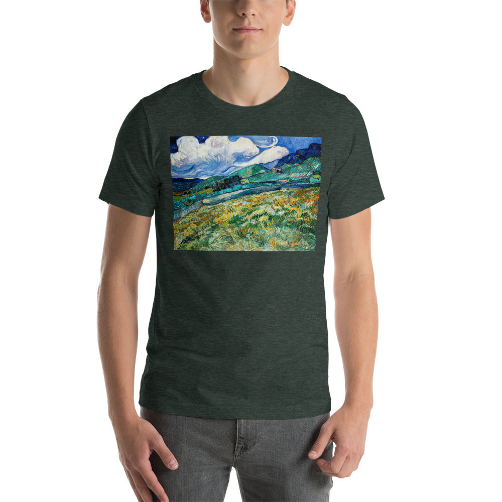 Classic Crew Neck Tee - van Gogh: Mountainous Landscape Behind St-Paul Hospital - Ronz-Design-Unique-Apparel
