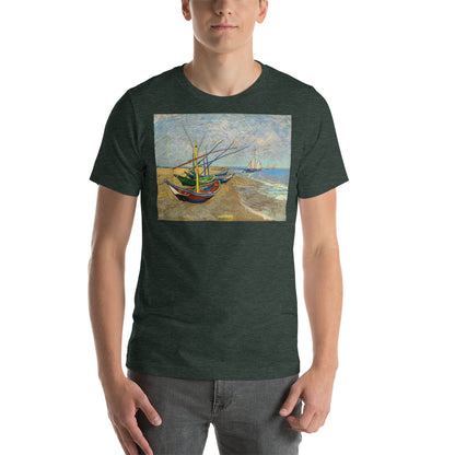 Classic Crew Neck Tee - Van Gogh: Fishing Boats on the Beach - Ronz-Design-Unique-Apparel