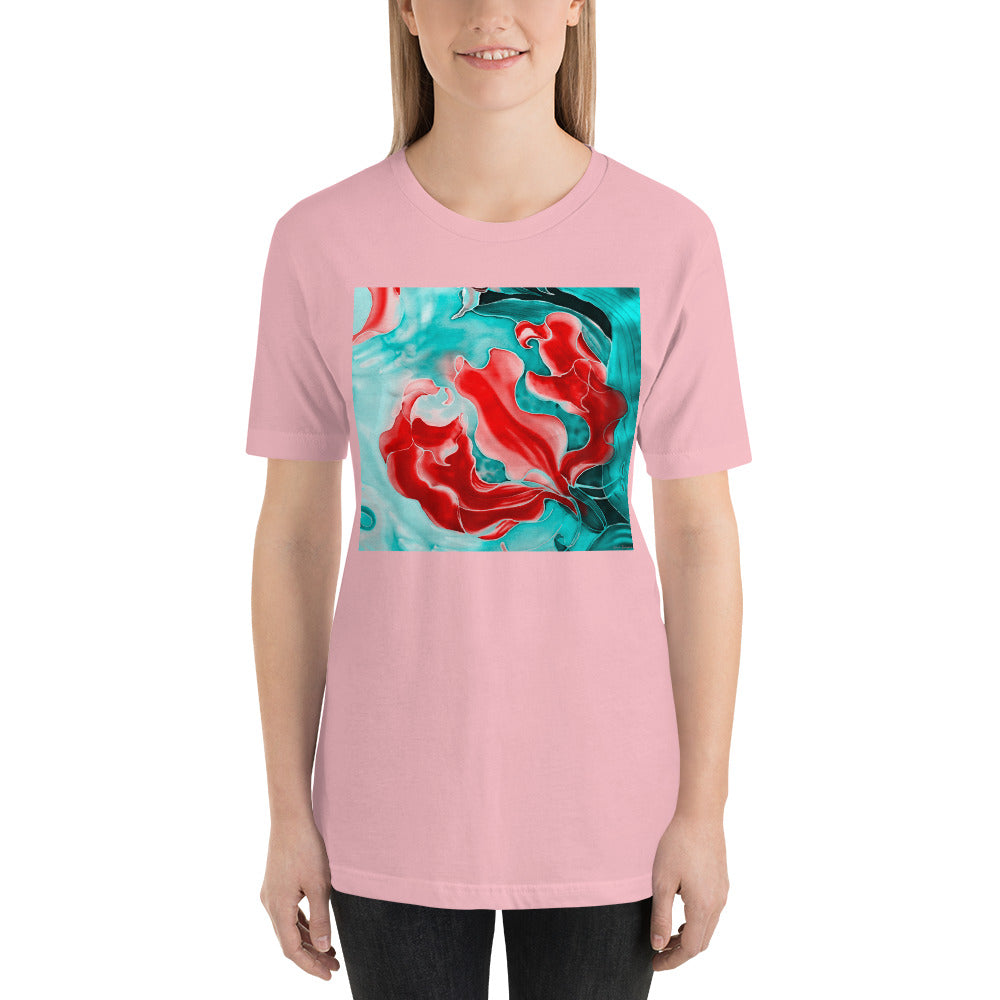 Classic Crew Neck Tee - Red Flowers Watercolor #4 - Ronz-Design-Unique-Apparel